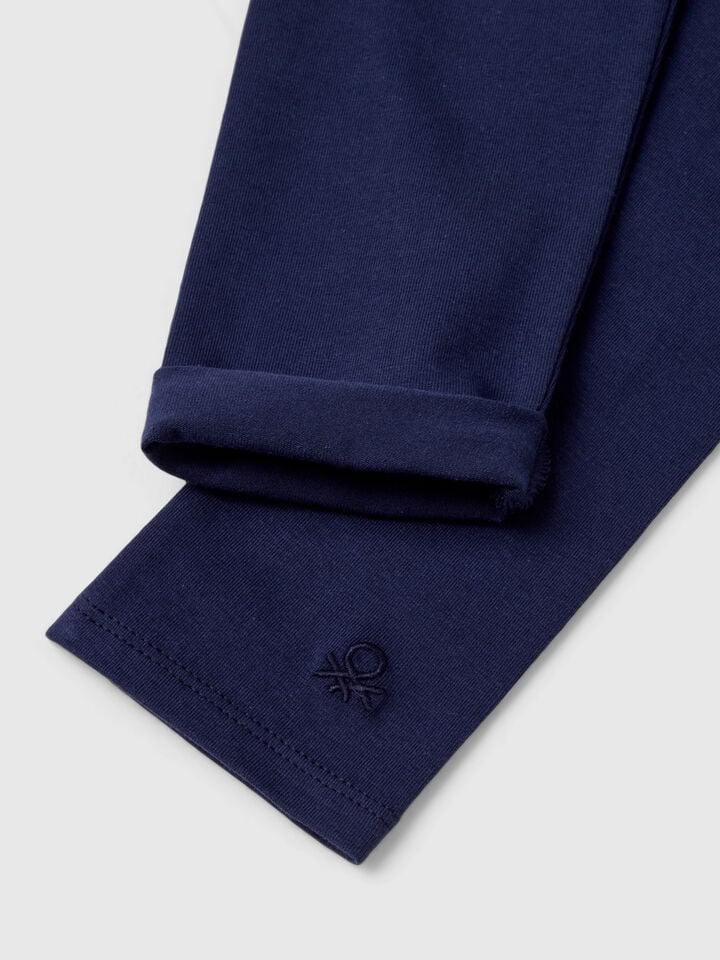 Benetton Leggings In Stretch Cotton With Logo Dark Blue
