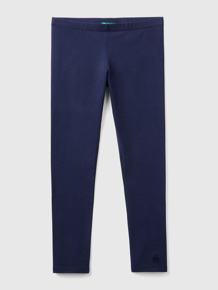 benetton Leggings in stretch cotton with logo Dark Blue