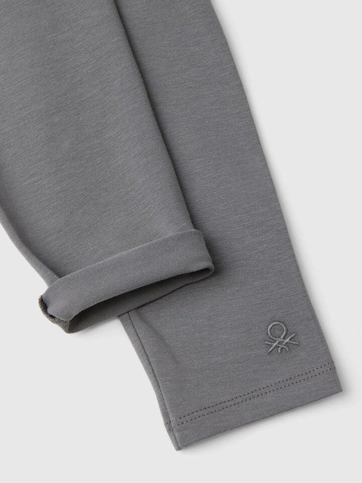 Benetton Leggings In Stretch Cotton With Logo Dark Gray
