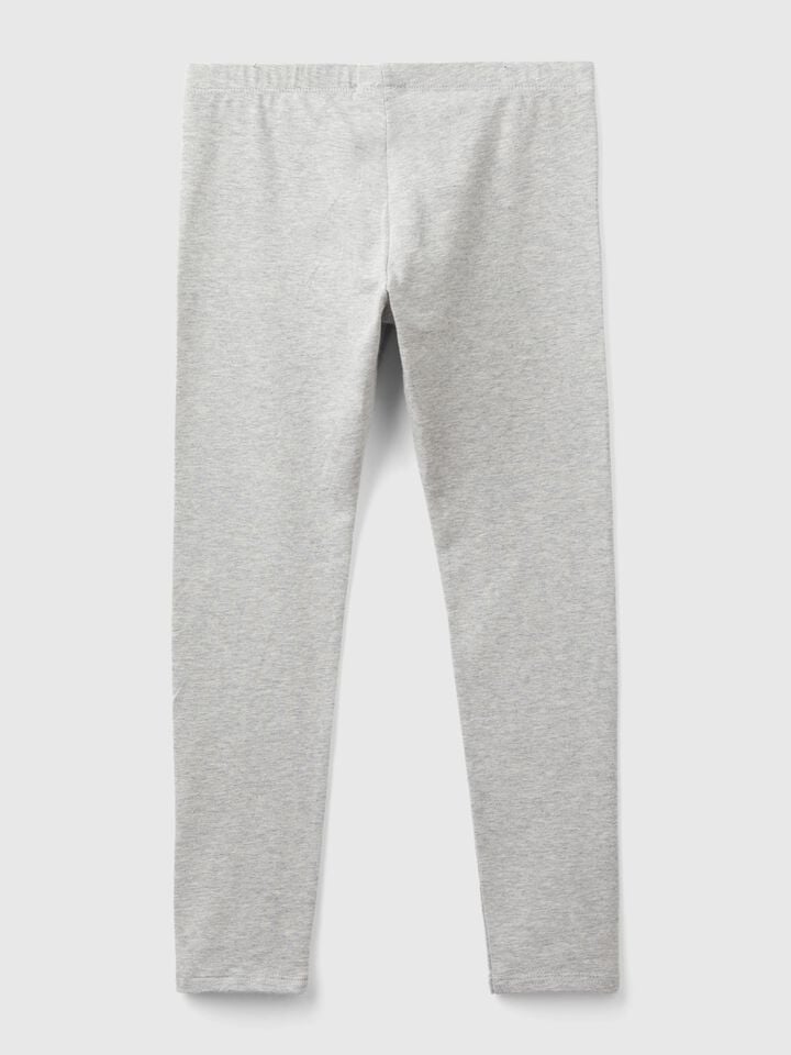 Benetton Leggings In Stretch Cotton With Logo Light Gray