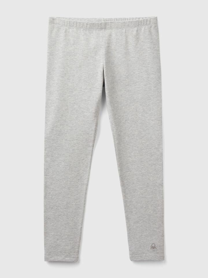 Benetton Leggings In Stretch Cotton With Logo Light Gray