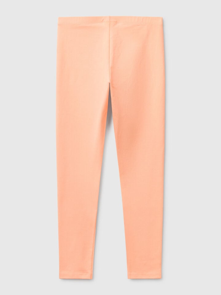 Benetton Leggings In Stretch Cotton With Logo Peach