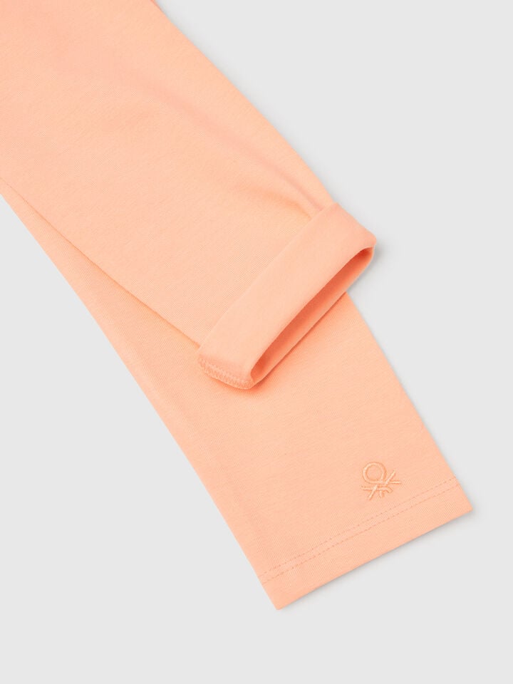 Benetton Leggings In Stretch Cotton With Logo Peach