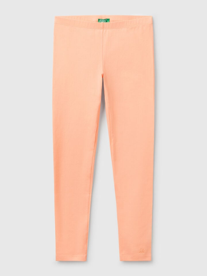 benetton Leggings in stretch cotton with logo Peach