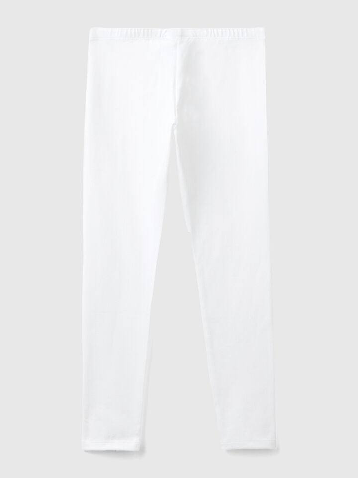 Benetton Leggings In Stretch Cotton With Logo White