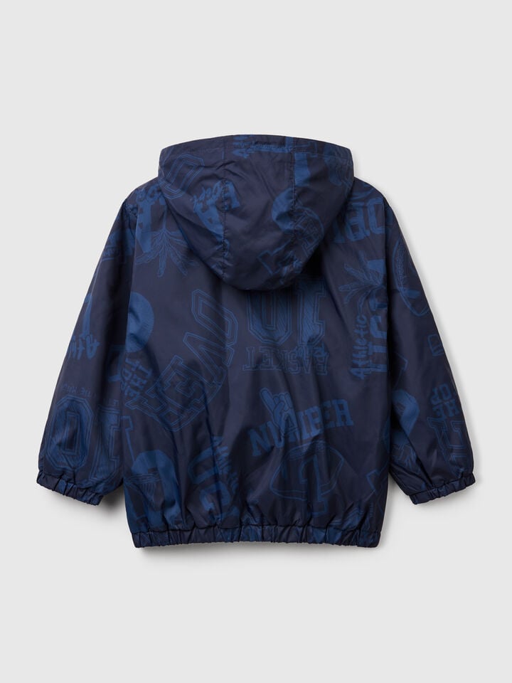 Benetton Lightweight Patterned Jacket With Hood Blue