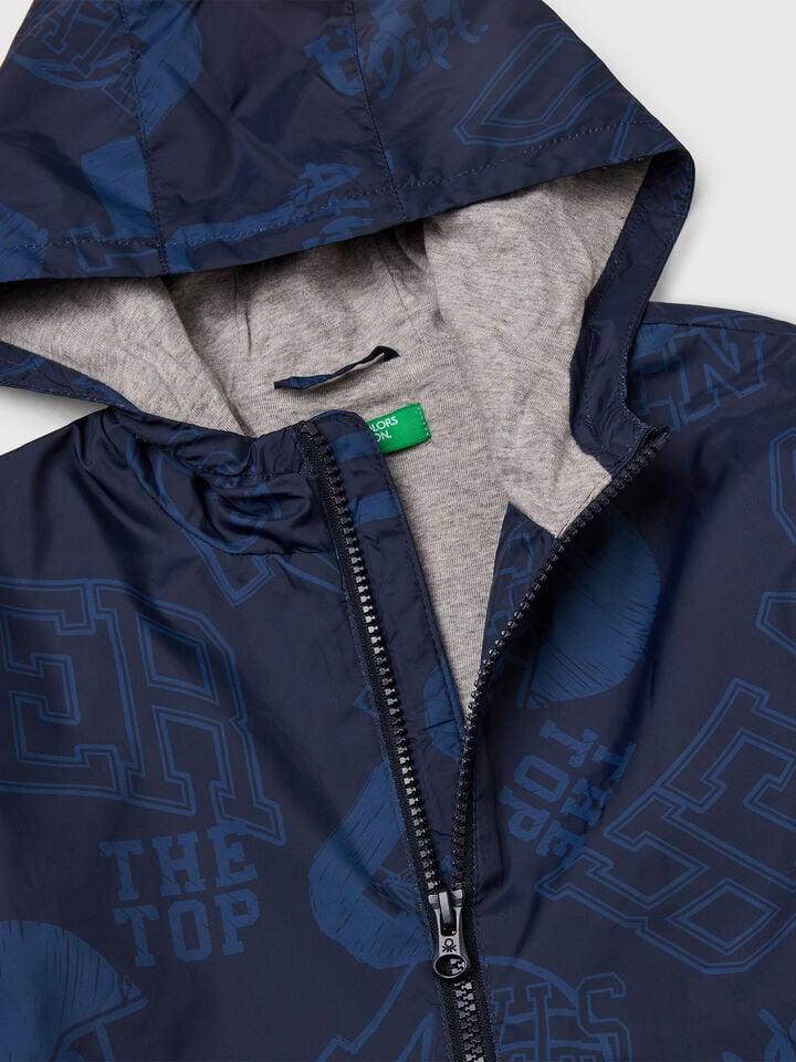 Benetton Lightweight Patterned Jacket With Hood Blue