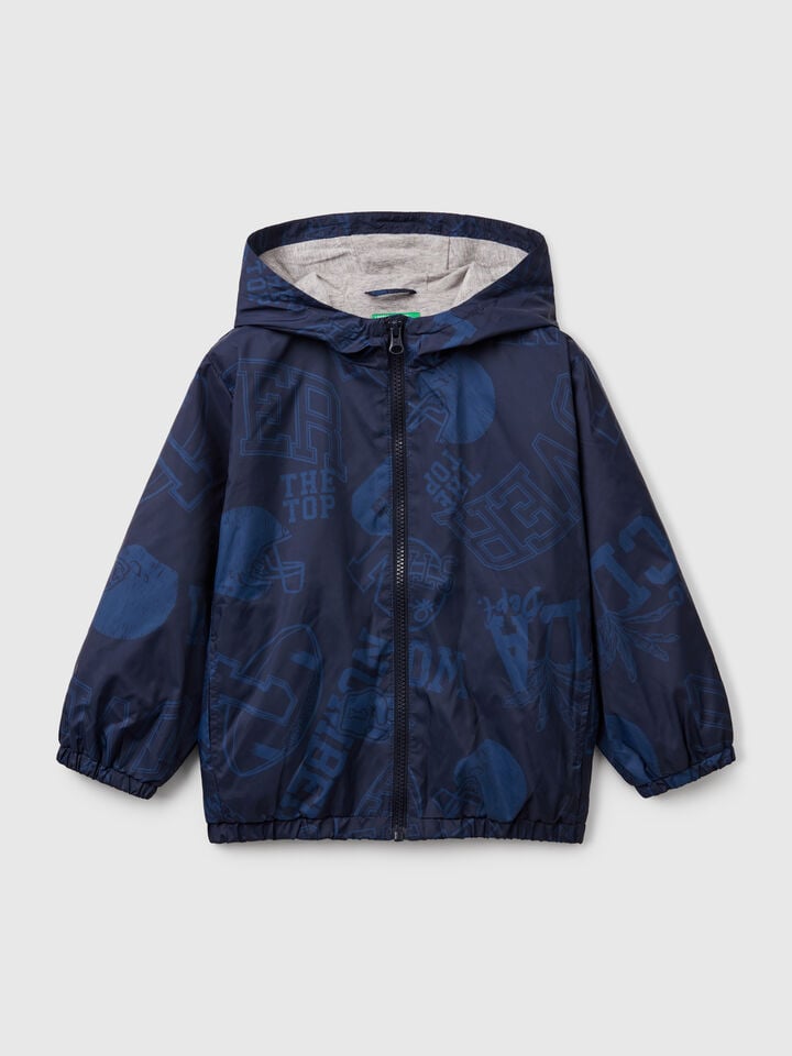 benetton Lightweight patterned jacket with hood Blue