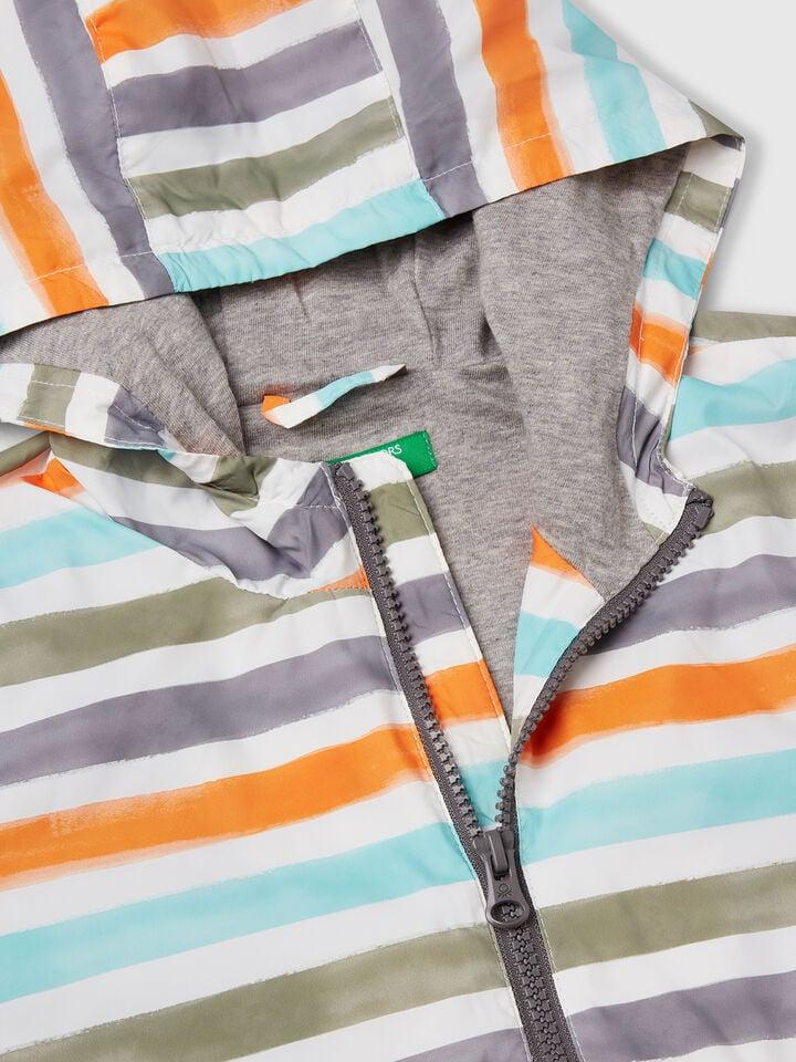 Benetton Lightweight Striped Jacket With Hood Multi-color
