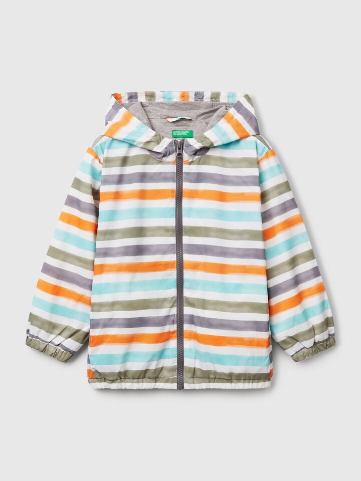 benetton Lightweight striped jacket with hood Multi-color