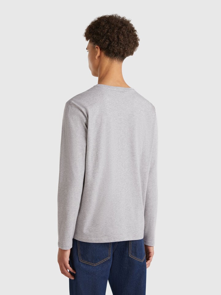 Benetton Long Sleeve Pure Cotton T-shirt Light Gray