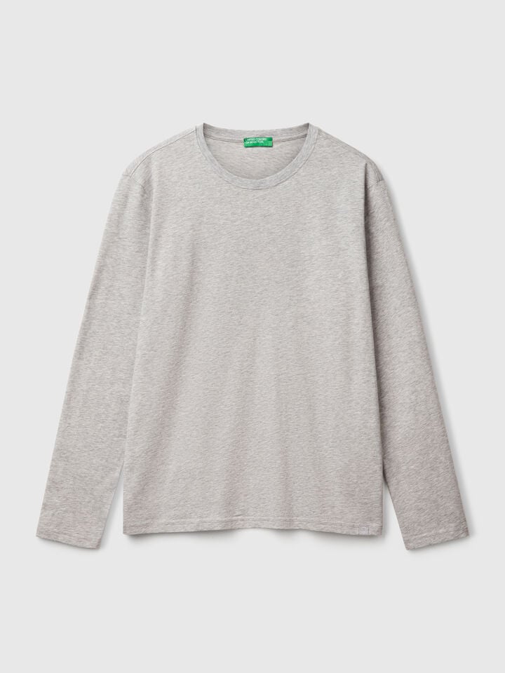 Benetton Long Sleeve Pure Cotton T-shirt Light Gray