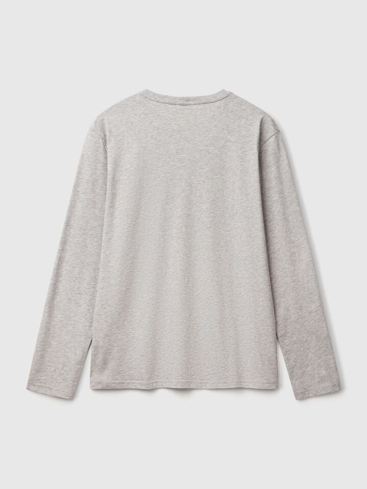 Benetton Long Sleeve Pure Cotton T-shirt Light Gray