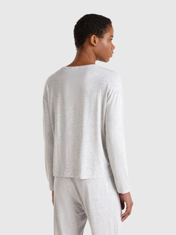 Benetton Long Sleeve T-shirt In Stretch Modal Light Gray
