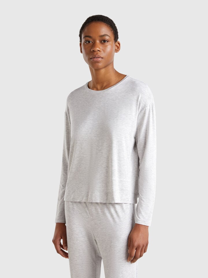 benetton Long sleeve t-shirt in stretch Modal Light Gray