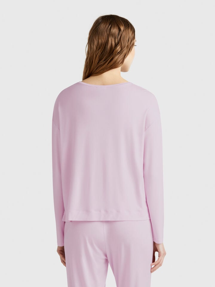 Benetton Long Sleeve T-shirt In Stretch Modal Lilac