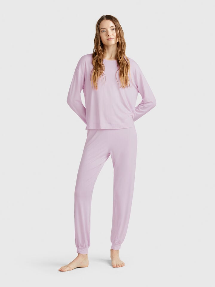 Benetton Long Sleeve T-shirt In Stretch Modal Lilac