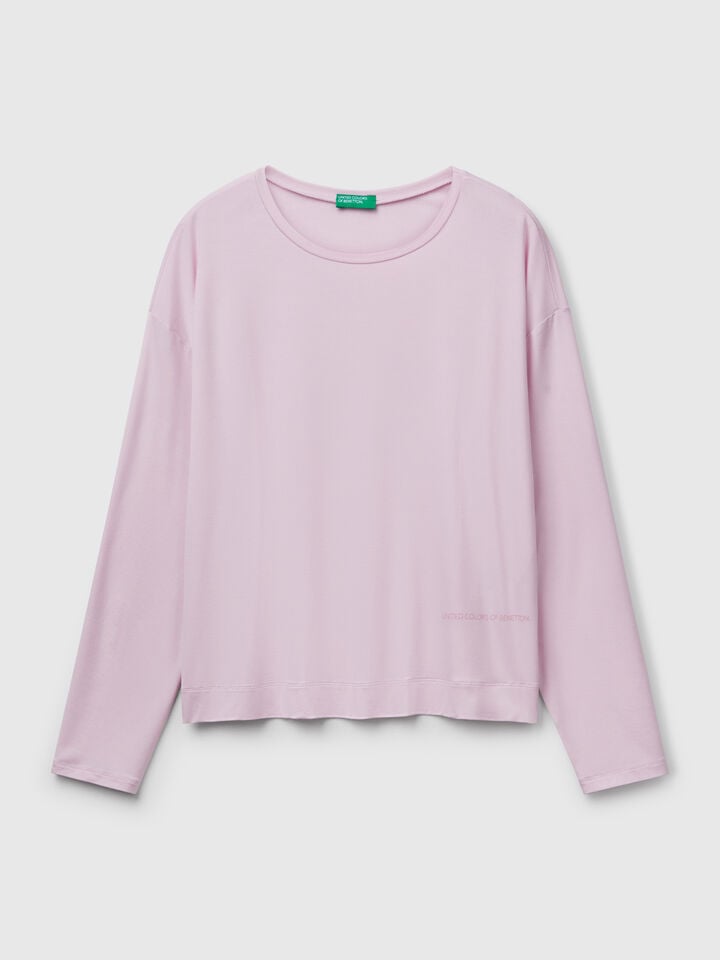 Benetton Long Sleeve T-shirt In Stretch Modal Lilac