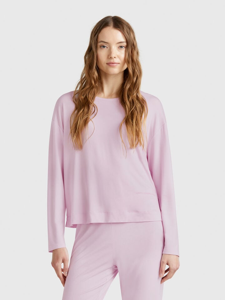 Benetton Long Sleeve T-shirt In Stretch Modal Lilac