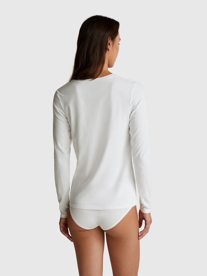 Benetton Long Sleeve T-shirt In Super Stretch Cotton White