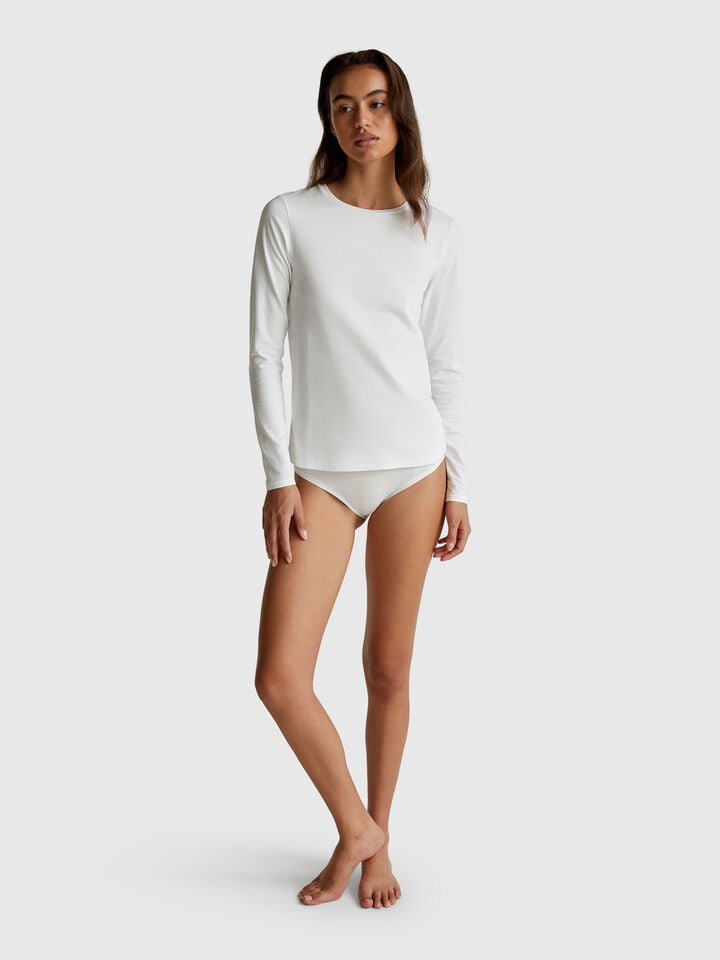 Benetton Long Sleeve T-shirt In Super Stretch Cotton White