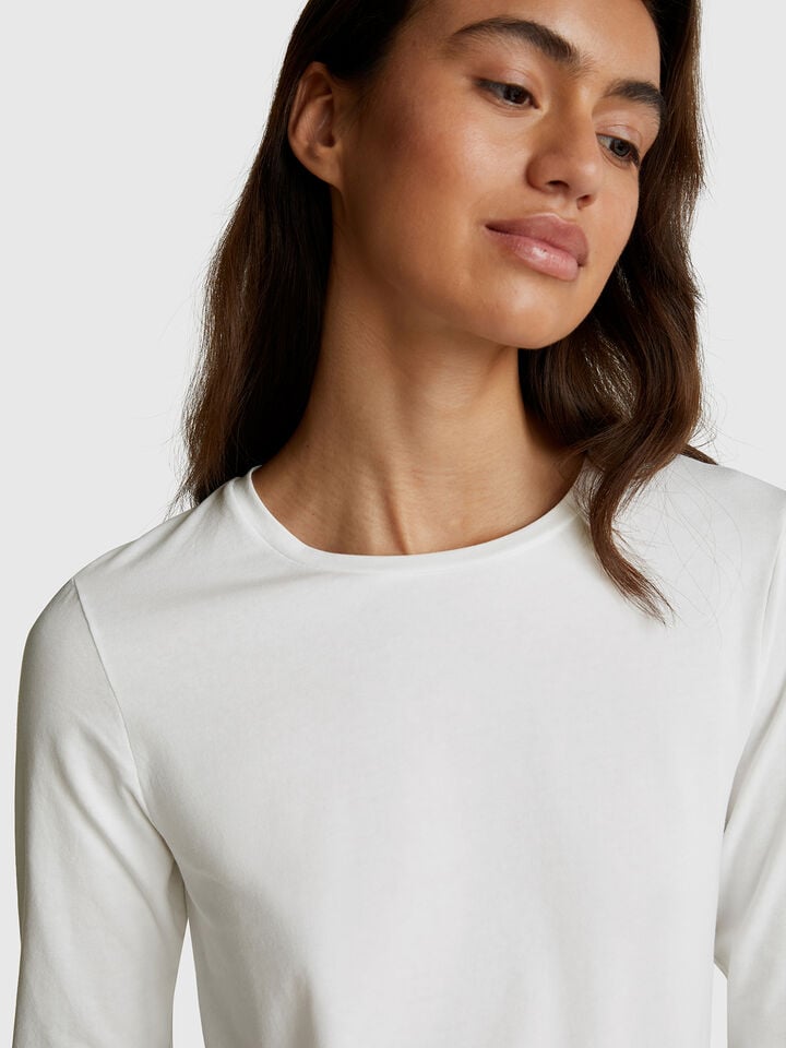 Benetton Long Sleeve T-shirt In Super Stretch Cotton White