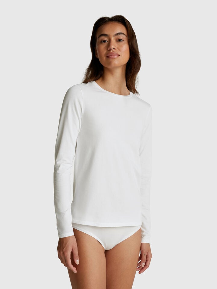 benetton Long sleeve t-shirt in super stretch cotton White