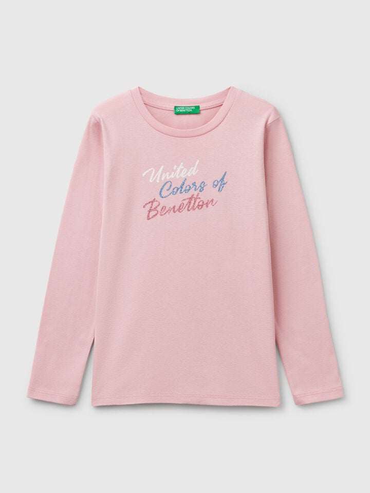 benetton Long sleeve t-shirt with glittery print Pink