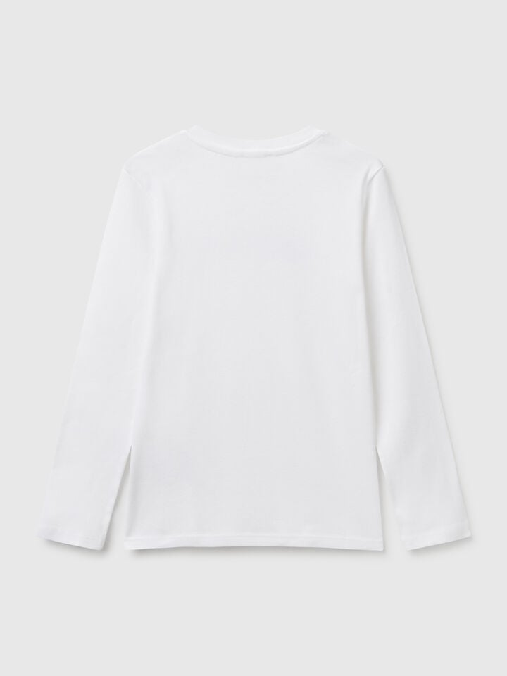 Benetton Long Sleeve T-shirt With Glittery Print White