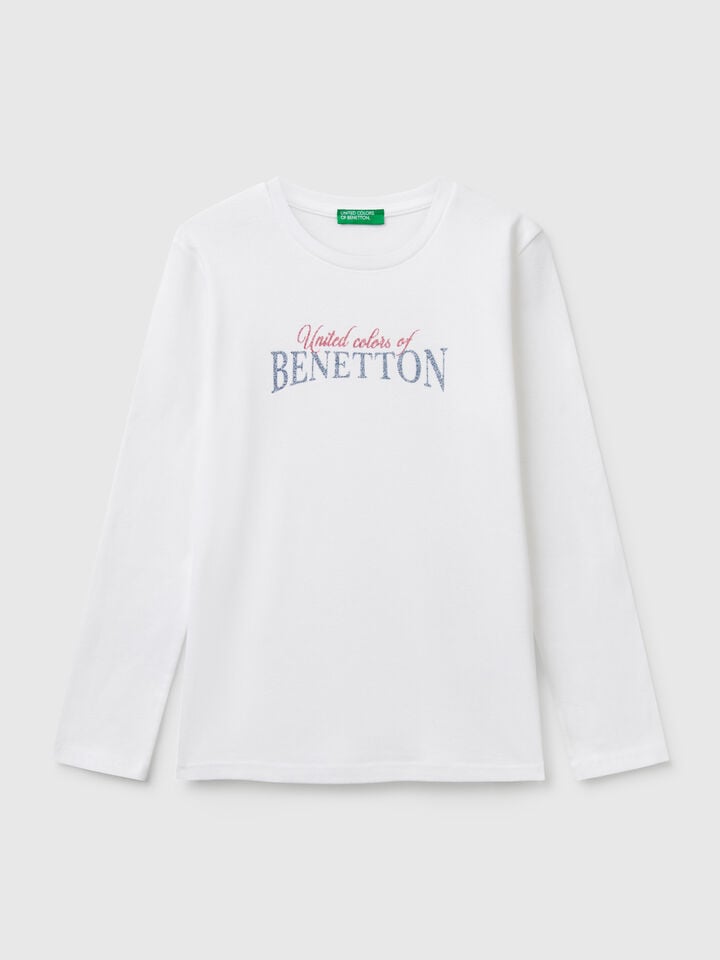 benetton Long sleeve t-shirt with glittery print White