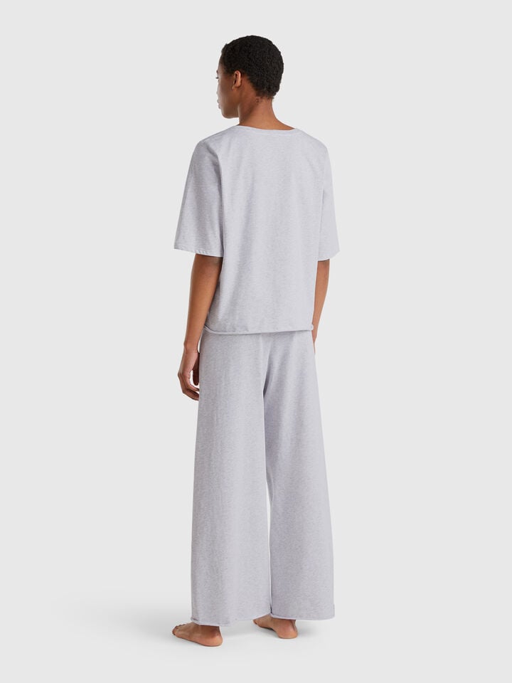 Benetton Loose-fitting Pyjamas In Pure Cotton Light Gray