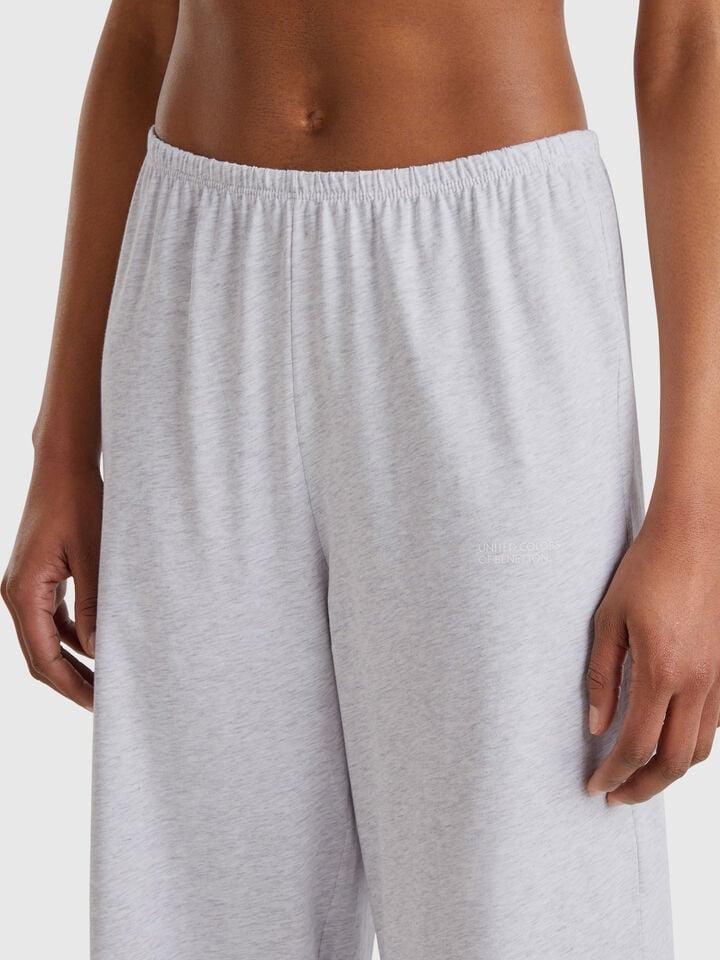 Benetton Loose-fitting Pyjamas In Pure Cotton Light Gray