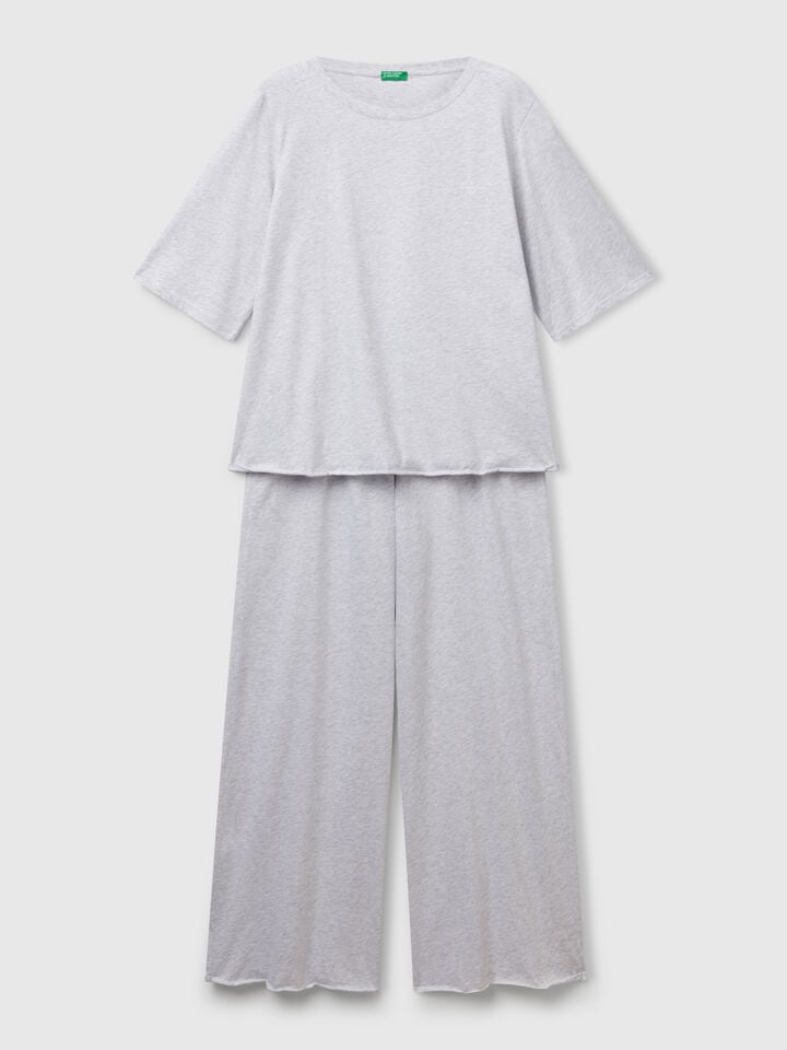 Benetton Loose-fitting Pyjamas In Pure Cotton Light Gray