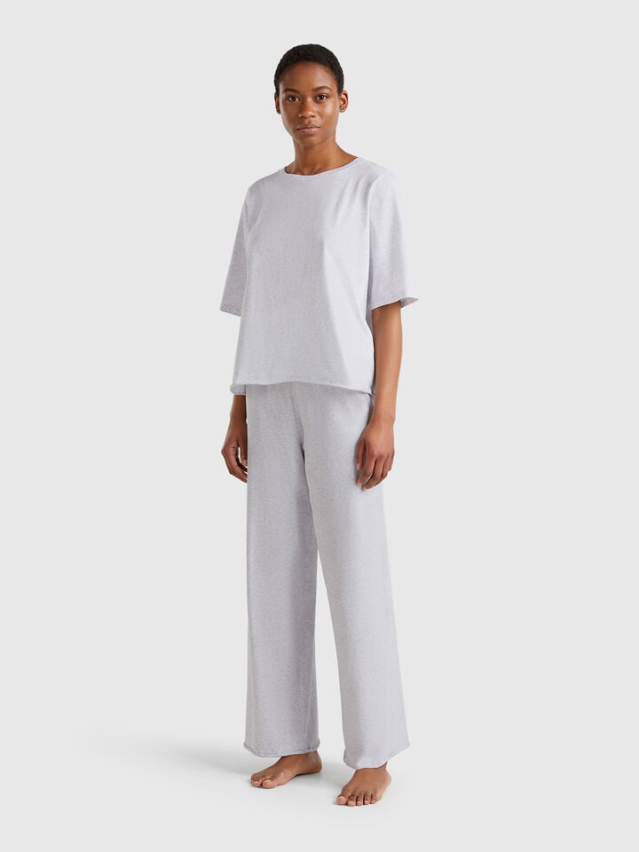 Benetton Loose-fitting Pyjamas In Pure Cotton Light Gray