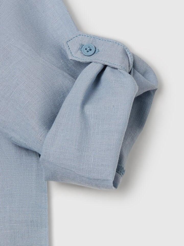 Benetton Mandarin Collar Shirt In Linen Blend Light Blue