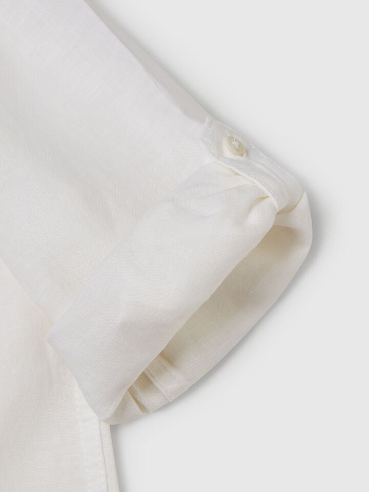 Benetton Mandarin Collar Shirt In Linen Blend White