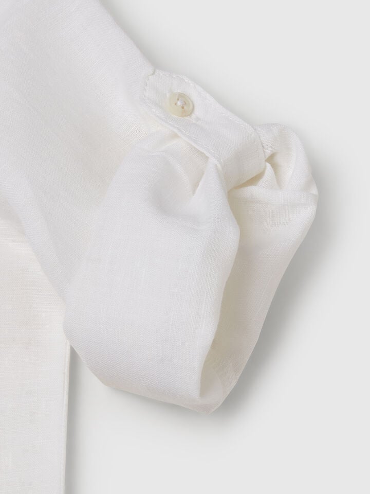 Benetton Mandarin Collar Shirt In Linen Blend White