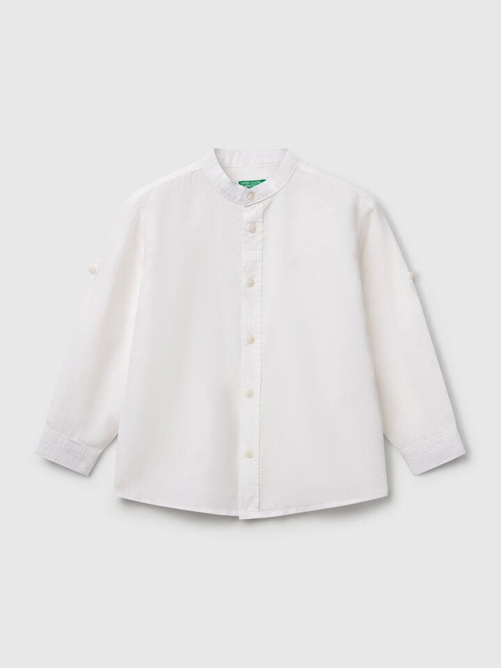 benetton Mandarin collar shirt in linen blend White