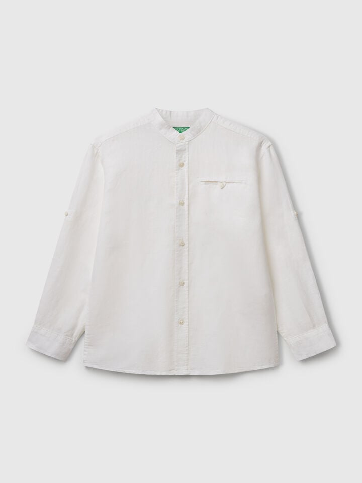 benetton Mandarin collar shirt in linen blend White