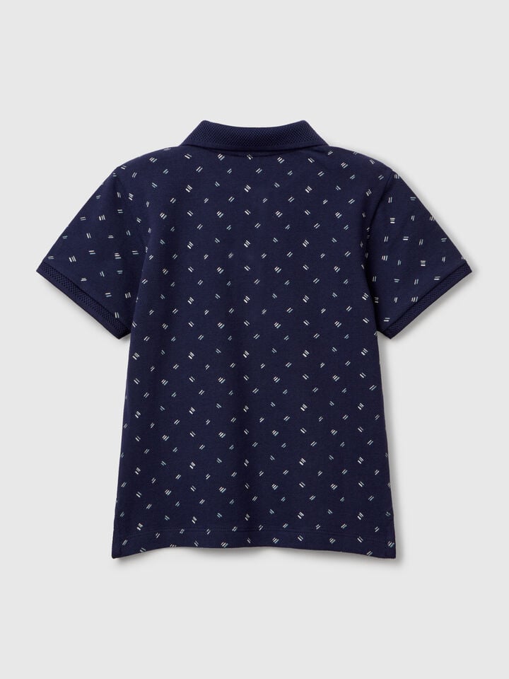 Benetton Micro Patterned Polo Shirt In Pure Cotton Blue
