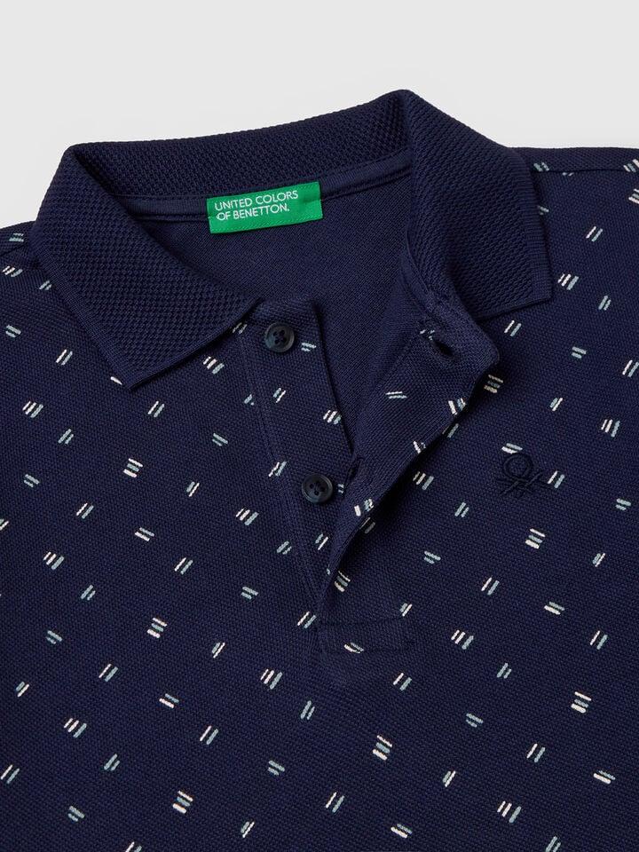 Benetton Micro Patterned Polo Shirt In Pure Cotton Blue