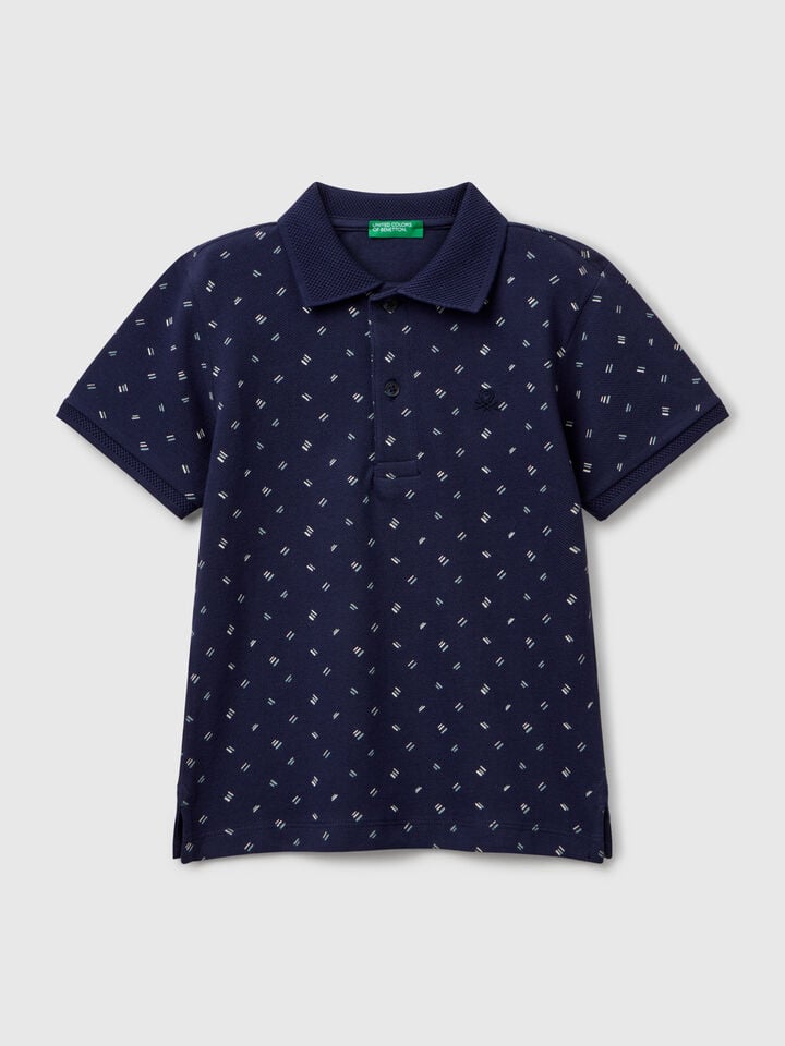 benetton Micro patterned polo shirt in pure cotton Blue