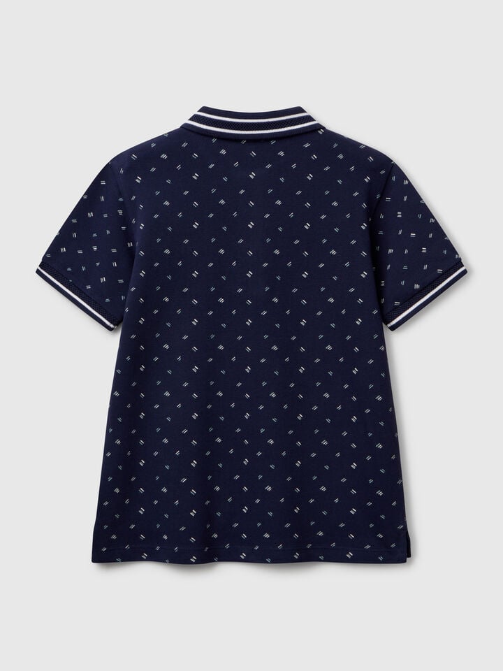 Benetton Micro Patterned Polo Shirt In Pure Cotton Dark Blue