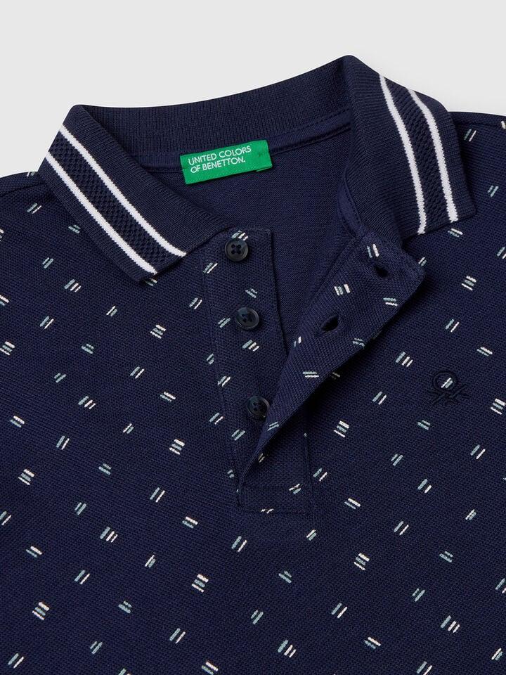 Benetton Micro Patterned Polo Shirt In Pure Cotton Dark Blue