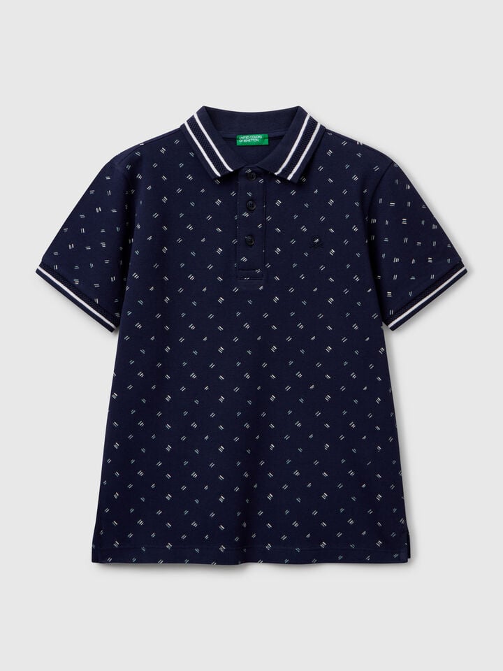 benetton Micro patterned polo shirt in pure cotton Dark Blue