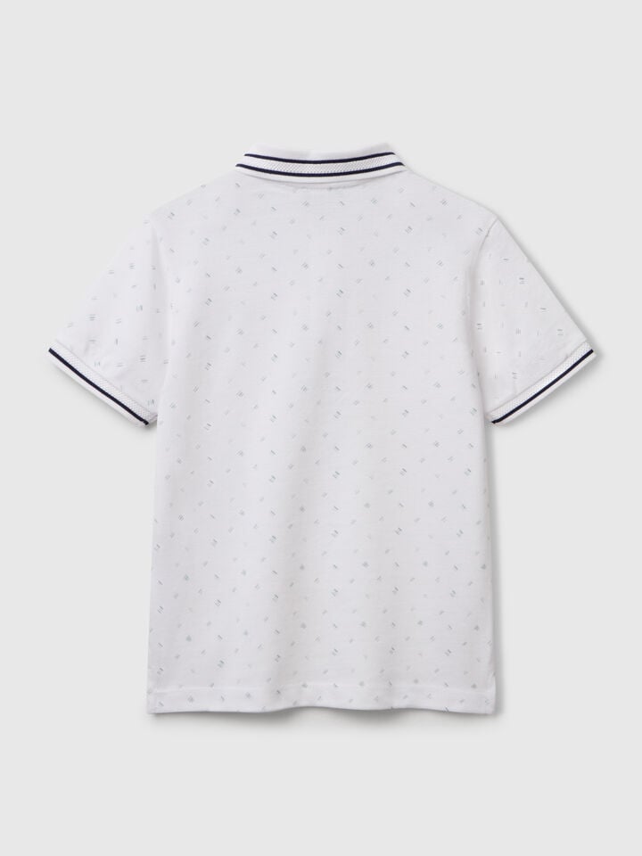 Benetton Micro Patterned Polo Shirt In Pure Cotton White