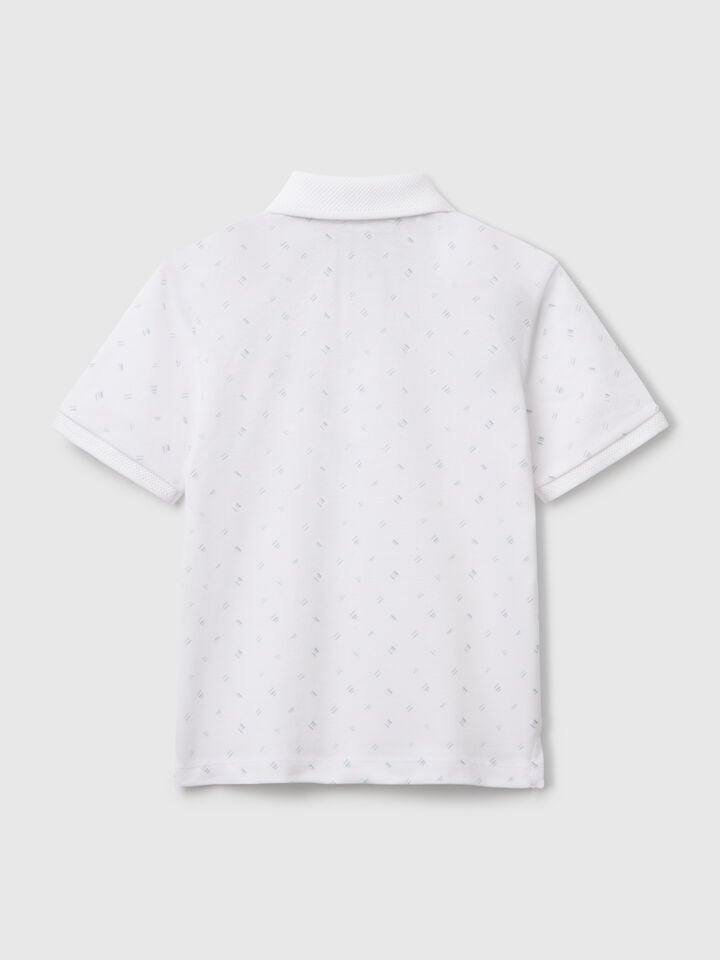 Benetton Micro Patterned Polo Shirt In Pure Cotton White