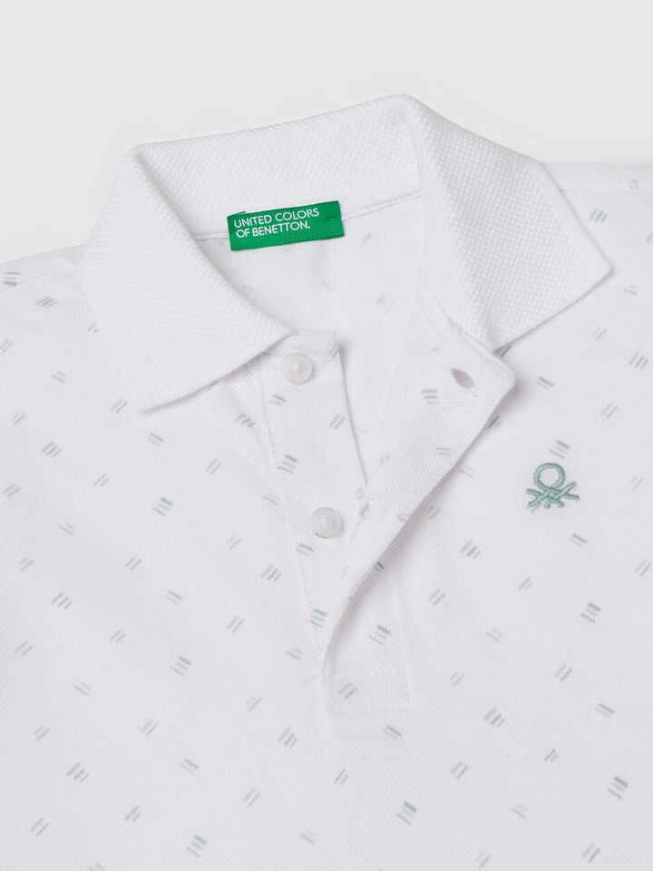 Benetton Micro Patterned Polo Shirt In Pure Cotton White