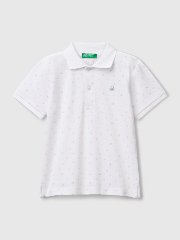 Benetton Micro Patterned Polo Shirt In Pure Cotton White