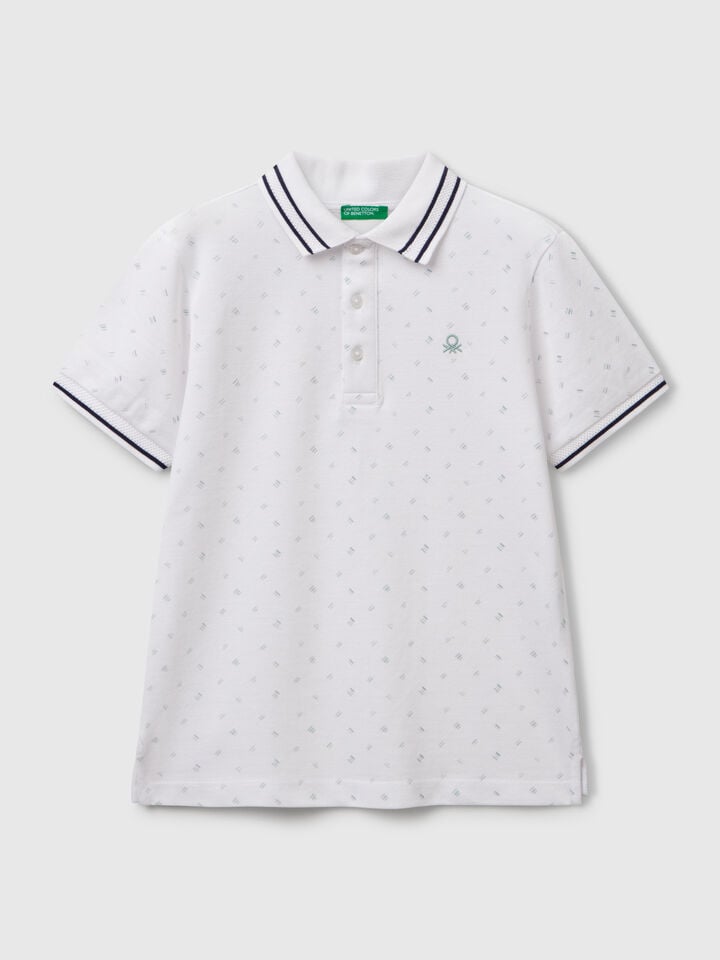 benetton Micro patterned polo shirt in pure cotton White